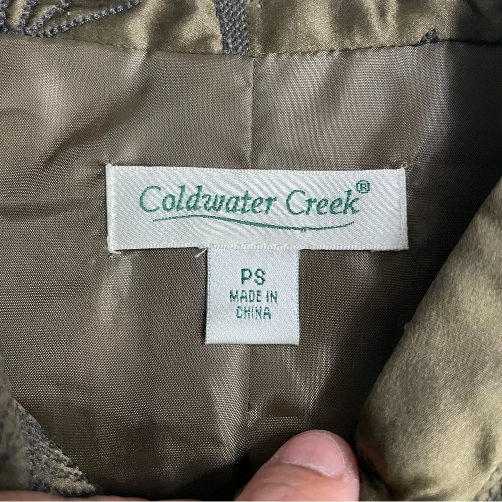 Coldwater Creek Luxe Quilted Silk Jacket Blazer Olive Green SP Mandarin Collar
